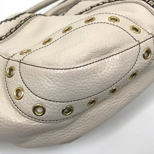COLE HAAN Tote Bag leather White (Ivory) Studs Pleated Women Used Authentic