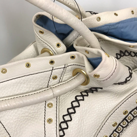 COLE HAAN Tote Bag leather White (Ivory) Studs Pleated Women Used Authentic