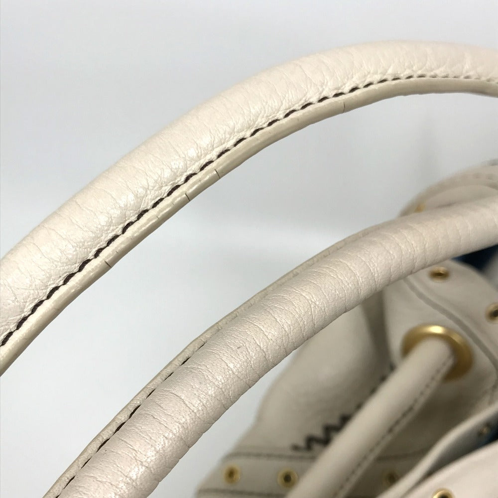 COLE HAAN Tote Bag leather White (Ivory) Studs Pleated Women Used Authentic