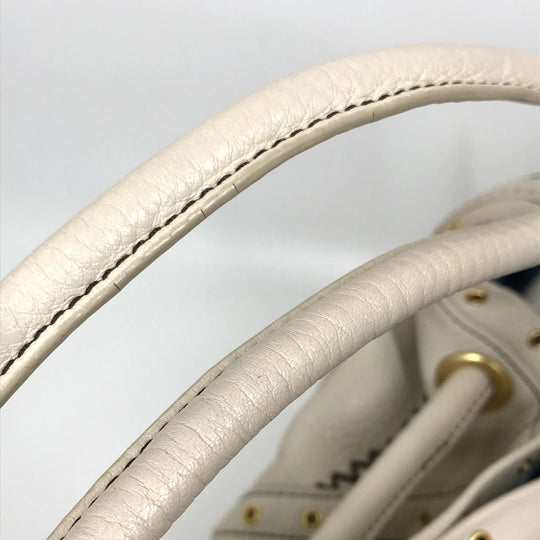 COLE HAAN Tote Bag leather White (Ivory) Studs Pleated Women Used Authentic