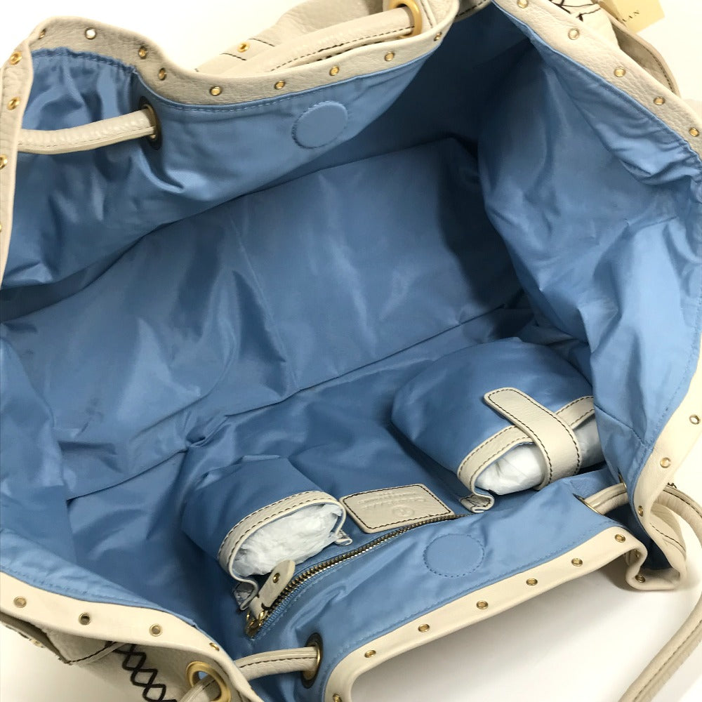 COLE HAAN Tote Bag leather White (Ivory) Studs Pleated Women Used Authentic