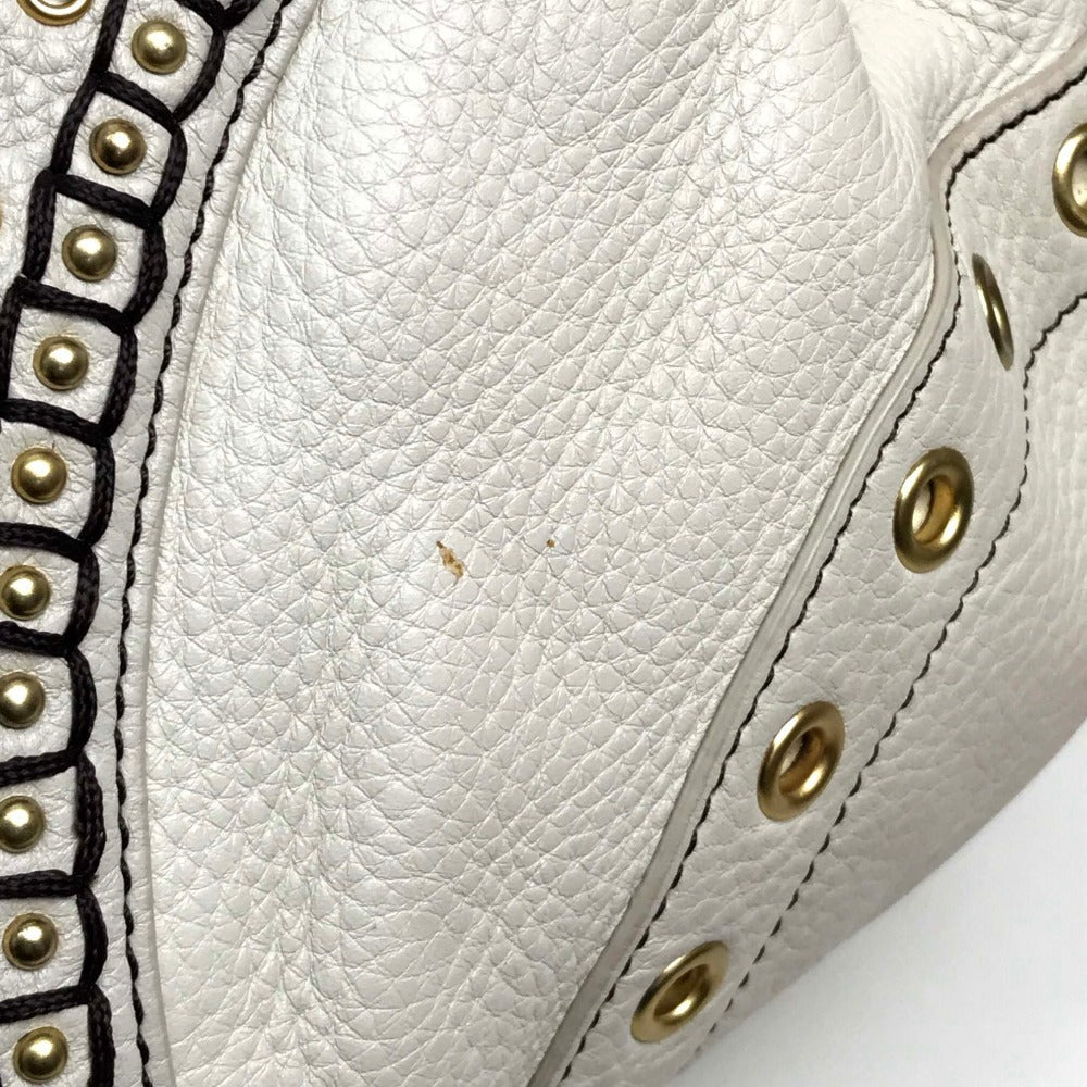 COLE HAAN Tote Bag leather White (Ivory) Studs Pleated Women Used Authentic