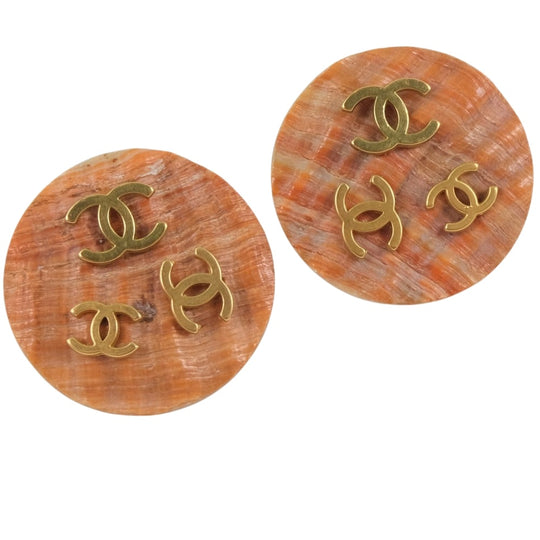 CHANEL Earring Shell, Plated Gold beige COCO Mark Women Used Authentic
