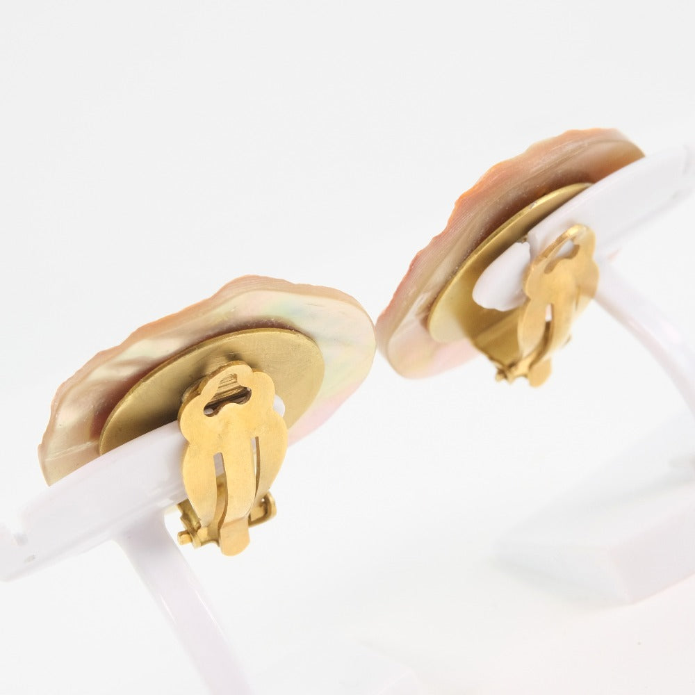 CHANEL Earring Shell, Plated Gold beige COCO Mark Women Used Authentic