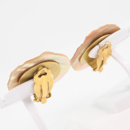 CHANEL Earring Shell, Plated Gold beige COCO Mark Women Used Authentic