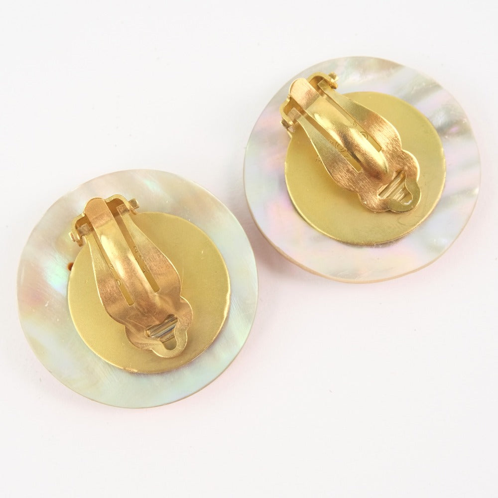 CHANEL Earring Shell, Plated Gold beige COCO Mark Women Used Authentic