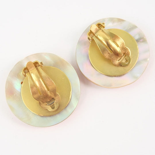 CHANEL Earring Shell, Plated Gold beige COCO Mark Women Used Authentic