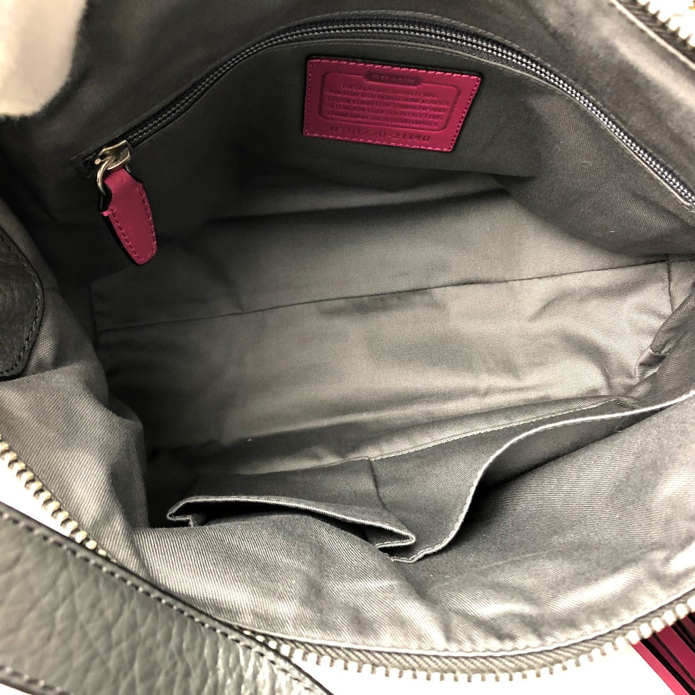 COACH Shoulder Bag 21140 leather gray Textured legacy Satchel Women Used Authentic