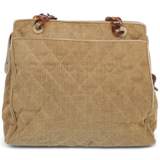 Chanel Matelasse Tote Bag Straw Brown CC Auth Quilted Chain Strap