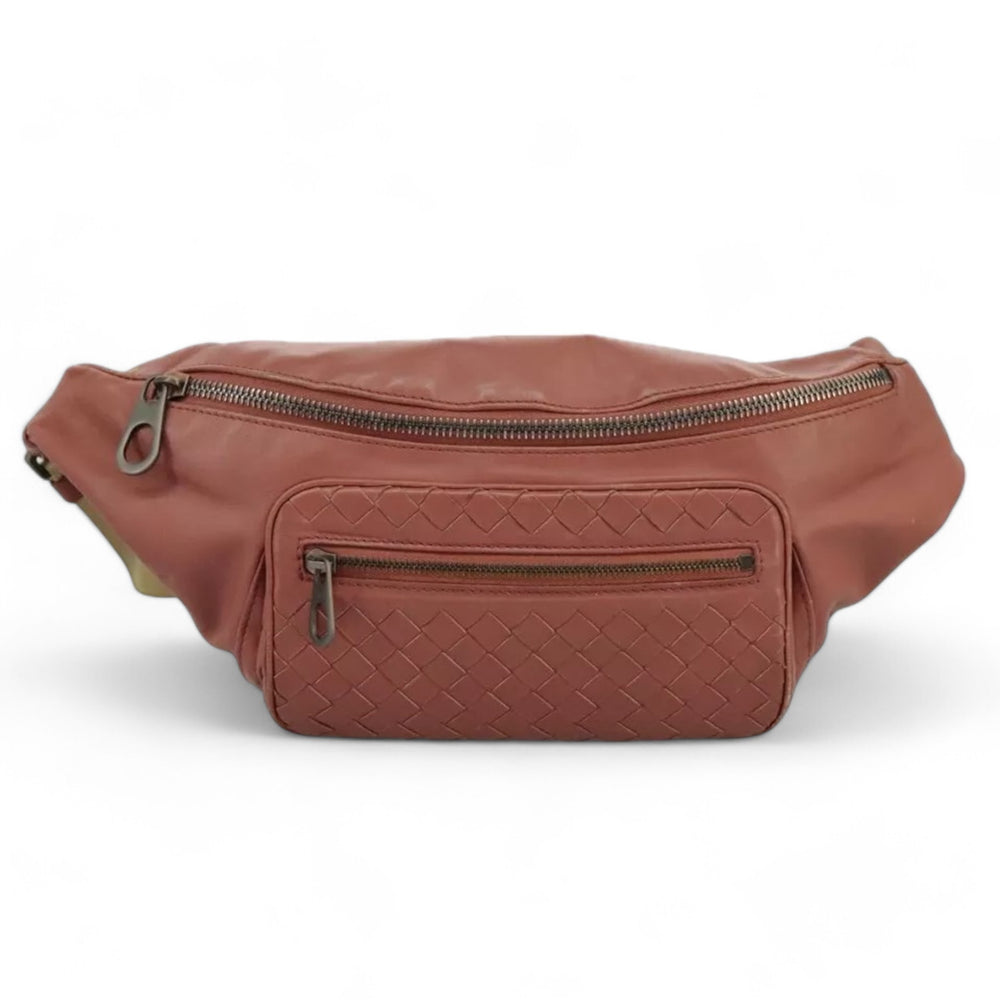 Bottega Veneta Waist Bag Leather Pink Shoulder Strap