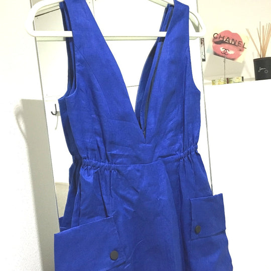 LE CIEL LEU one piece 20S65628 Hemp, linen blue jumper skirt Women 36 Used Authentic