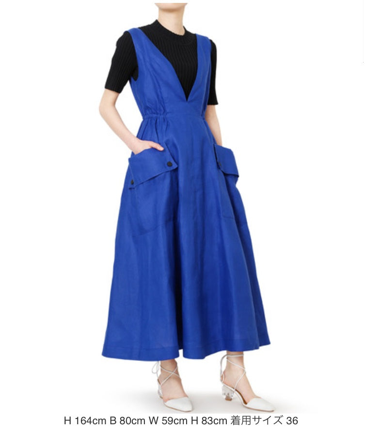 LE CIEL LEU one piece 20S65628 Hemp, linen blue jumper skirt Women 36 Used Authentic