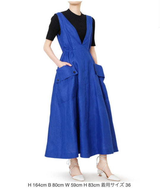 LE CIEL LEU one piece 20S65628 Hemp, linen blue jumper skirt Women 36 Used Authentic