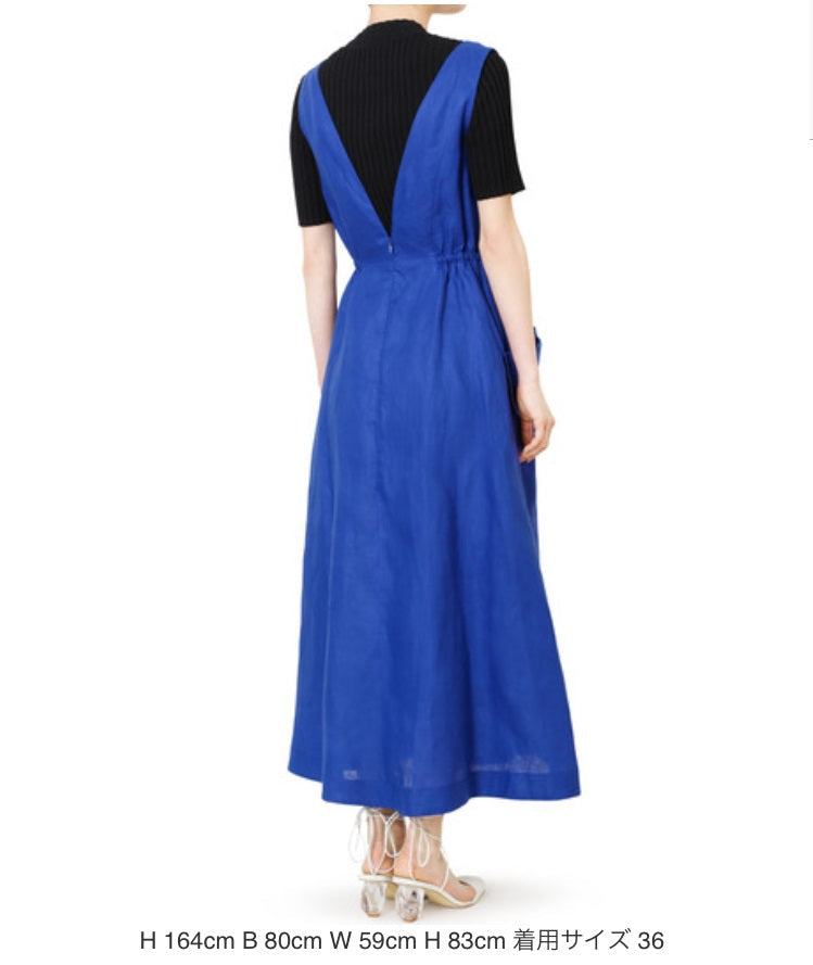 LE CIEL LEU one piece 20S65628 Hemp, linen blue jumper skirt Women 36 Used Authentic