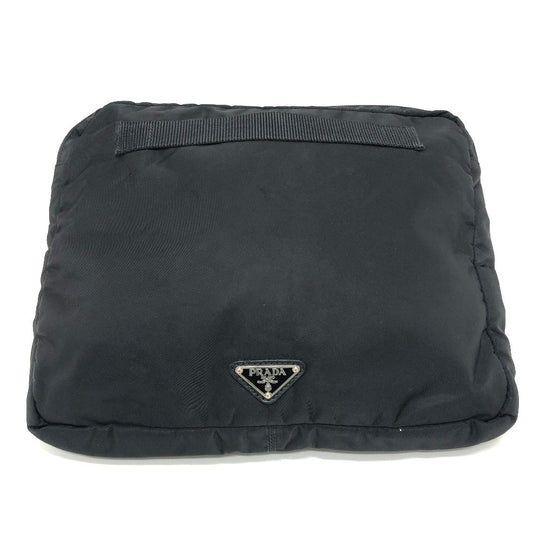 PRADA Clutch bag Nylon black Triangular plate