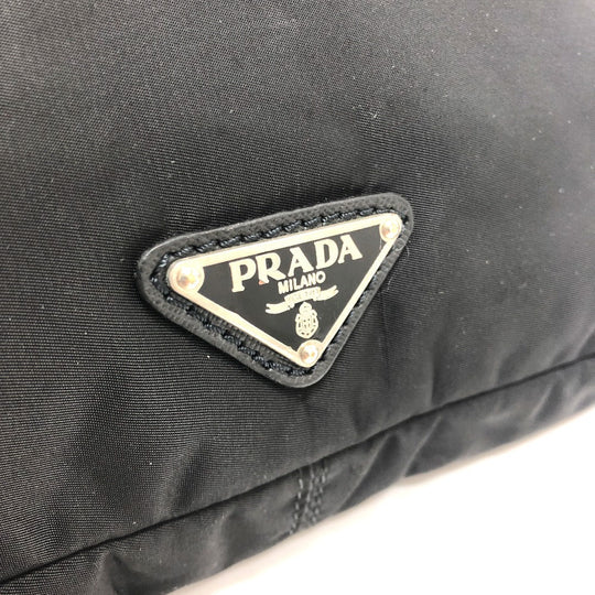 PRADA Clutch bag Nylon black Triangular plate