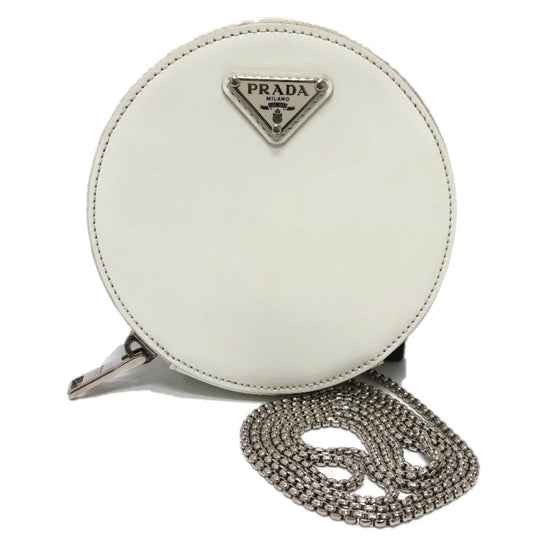 PRADA Shoulder Bag 1NR003 leather white Triangle logo circle pouch Women Used Authentic