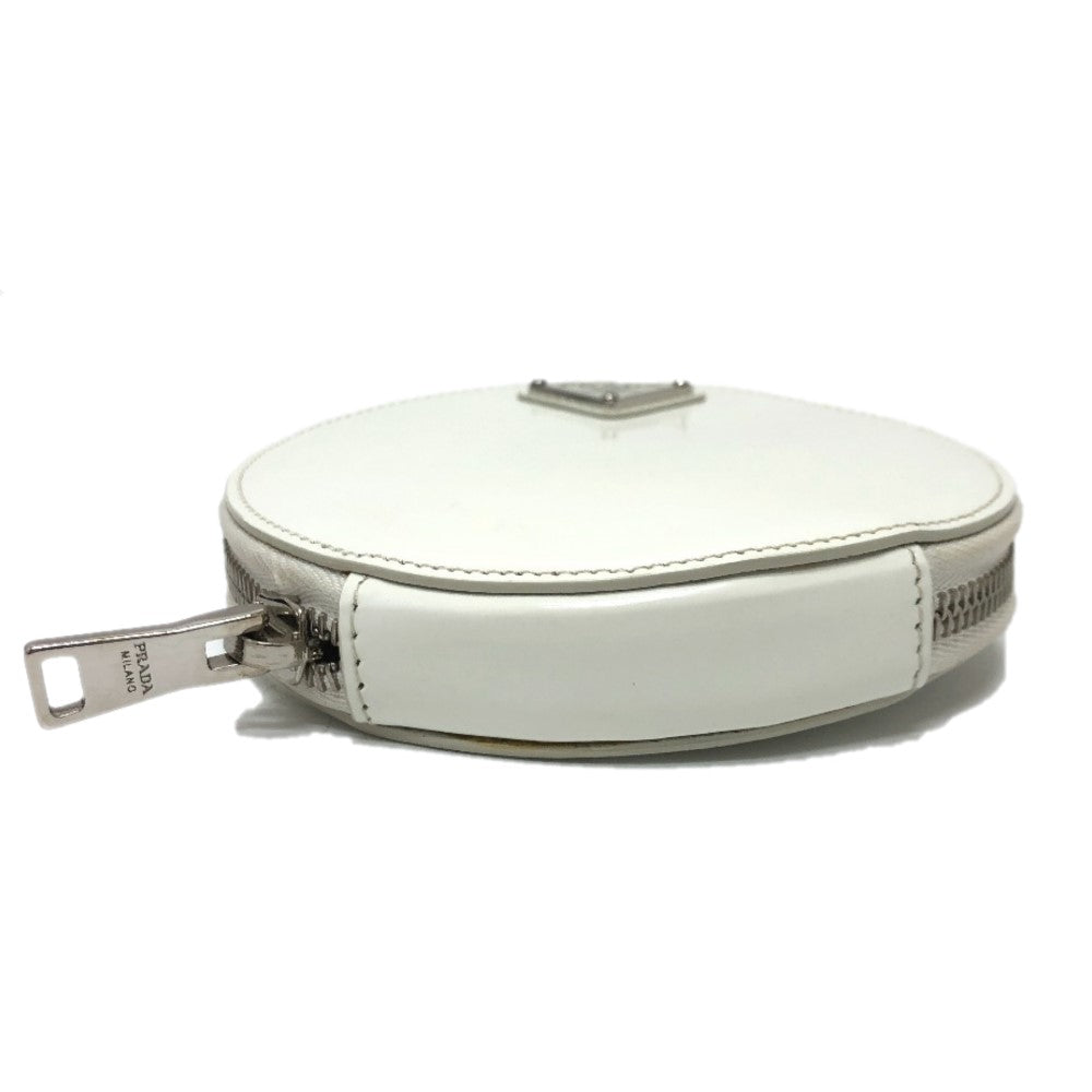 PRADA Shoulder Bag 1NR003 leather white Triangle logo circle pouch Women Used Authentic