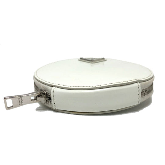PRADA Shoulder Bag 1NR003 leather white Triangle logo circle pouch Women Used Authentic