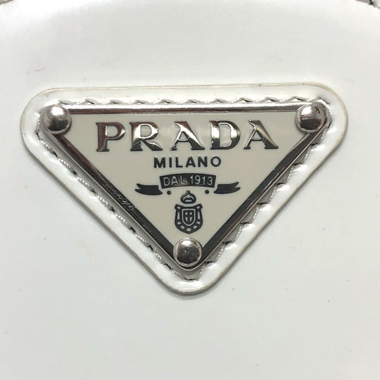 PRADA Shoulder Bag 1NR003 leather white Triangle logo circle pouch Women Used Authentic