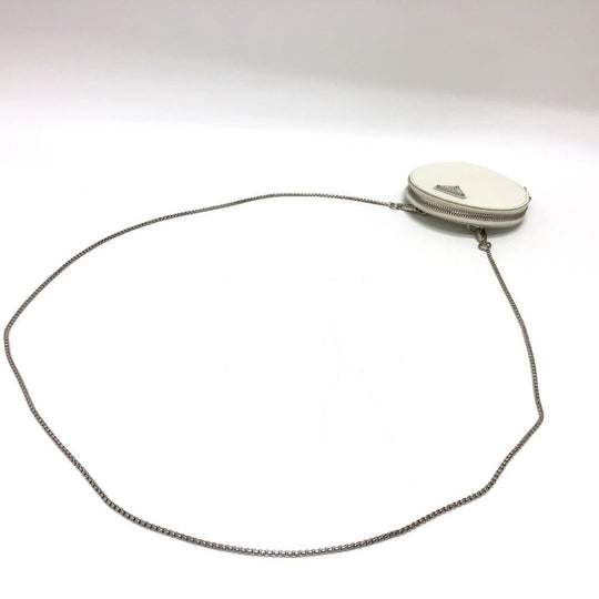PRADA Shoulder Bag 1NR003 leather white Triangle logo circle pouch Women Used Authentic