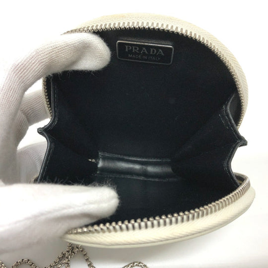 PRADA Shoulder Bag 1NR003 leather white Triangle logo circle pouch Women Used Authentic