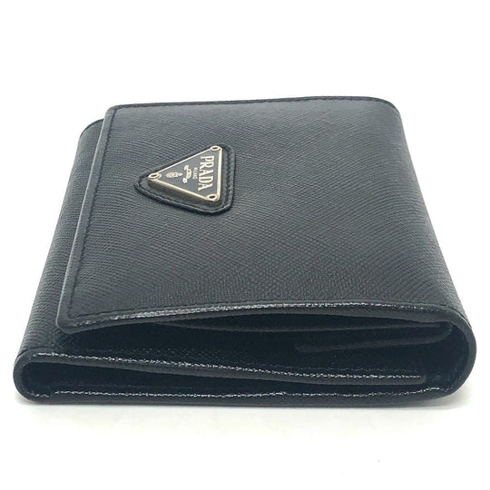 PRADA Trifold wallet M176A Safiano leather black triangle plate Women Used Authentic