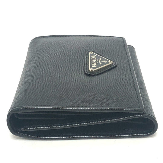 PRADA Trifold wallet M176A Safiano leather black triangle plate Women Used Authentic