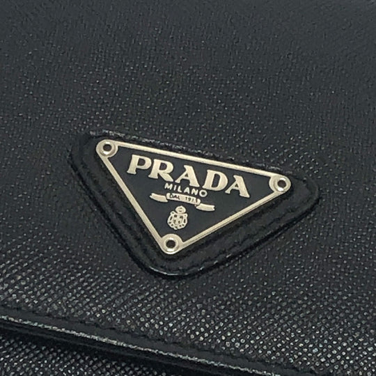 PRADA Trifold wallet M176A Safiano leather black triangle plate Women Used Authentic
