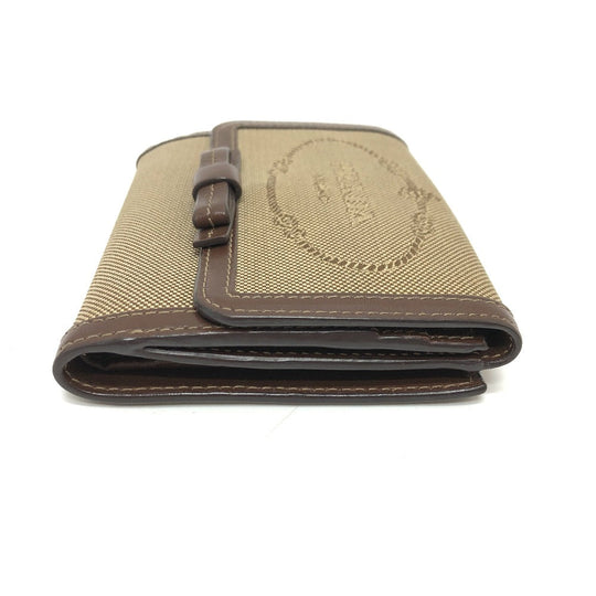 PRADA Trifold wallet 1MH523 Jacquard Brown ribbon logo Women Used Authentic
