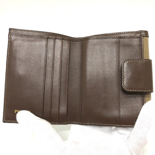 PRADA Trifold wallet 1MH523 Jacquard Brown ribbon logo Women Used Authentic