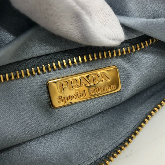 PRADA Pouch 1N1774 Satin gray Women Used Authentic