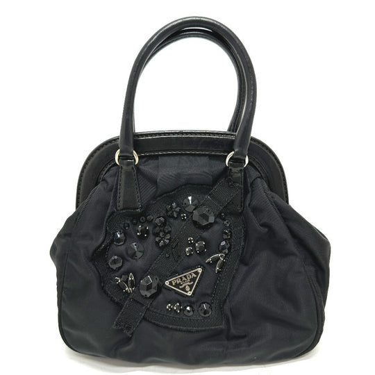 PRADA Handbag Nylon / leather black Evening bear Women Used Authentic