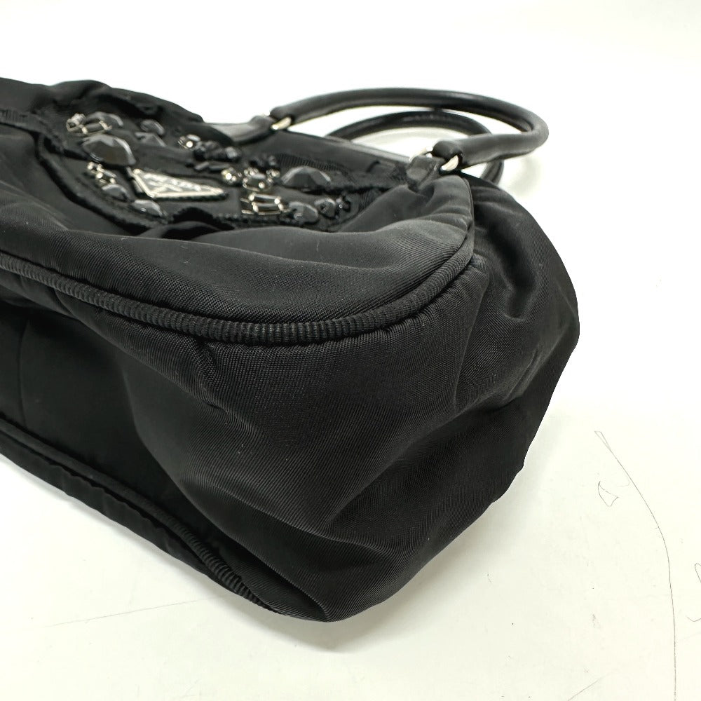 PRADA Handbag Nylon / leather black Evening bear Women Used Authentic