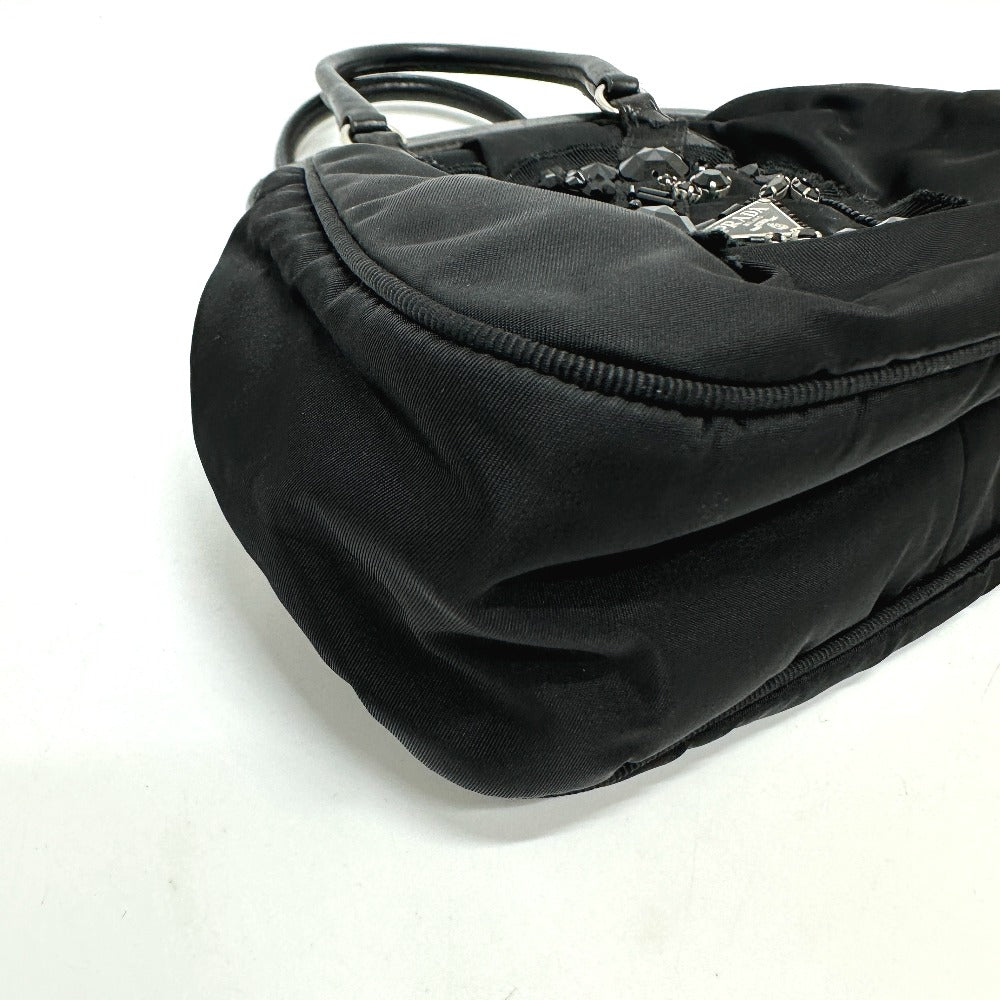 PRADA Handbag Nylon / leather black Evening bear Women Used Authentic