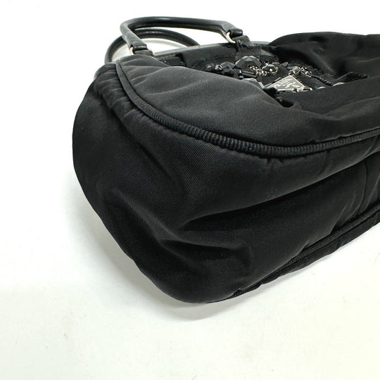 PRADA Handbag Nylon / leather black Evening bear Women Used Authentic