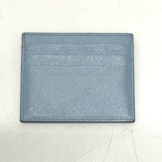 PRADA Card Case 1MC025 Safiano leather Light blue Embossed logo Women Used Authentic