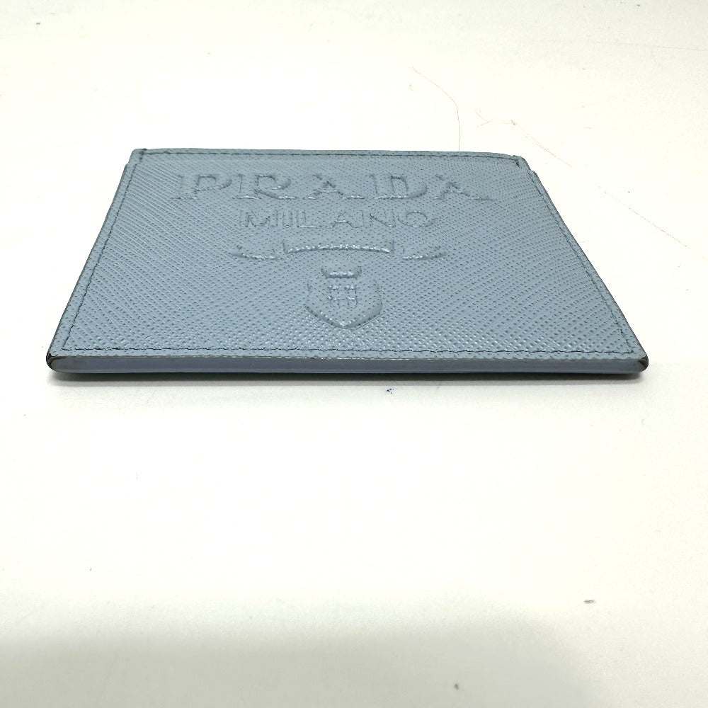 PRADA Card Case 1MC025 Safiano leather Light blue Embossed logo Women Used Authentic
