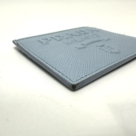 PRADA Card Case 1MC025 Safiano leather Light blue Embossed logo Women Used Authentic