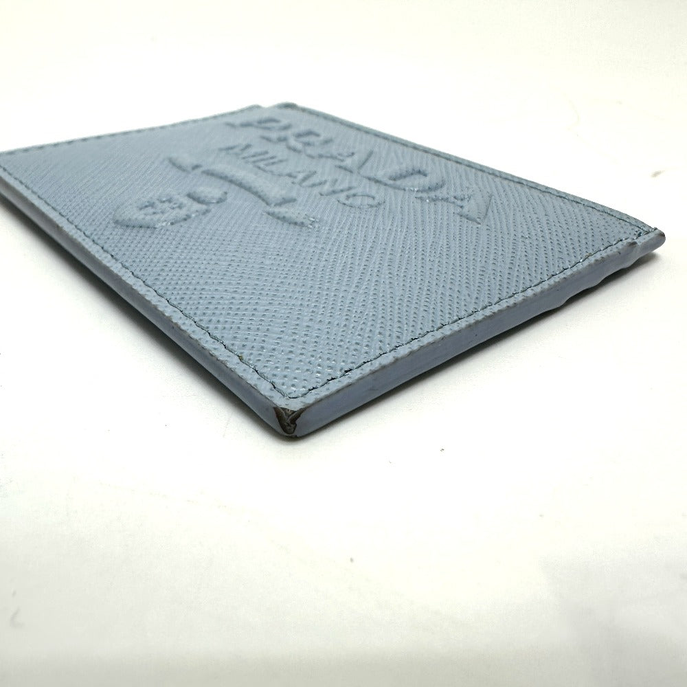 PRADA Card Case 1MC025 Safiano leather Light blue Embossed logo Women Used Authentic