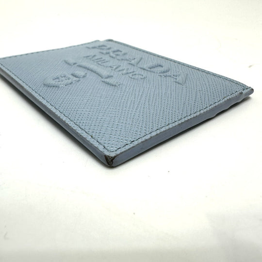PRADA Card Case 1MC025 Safiano leather Light blue Embossed logo Women Used Authentic