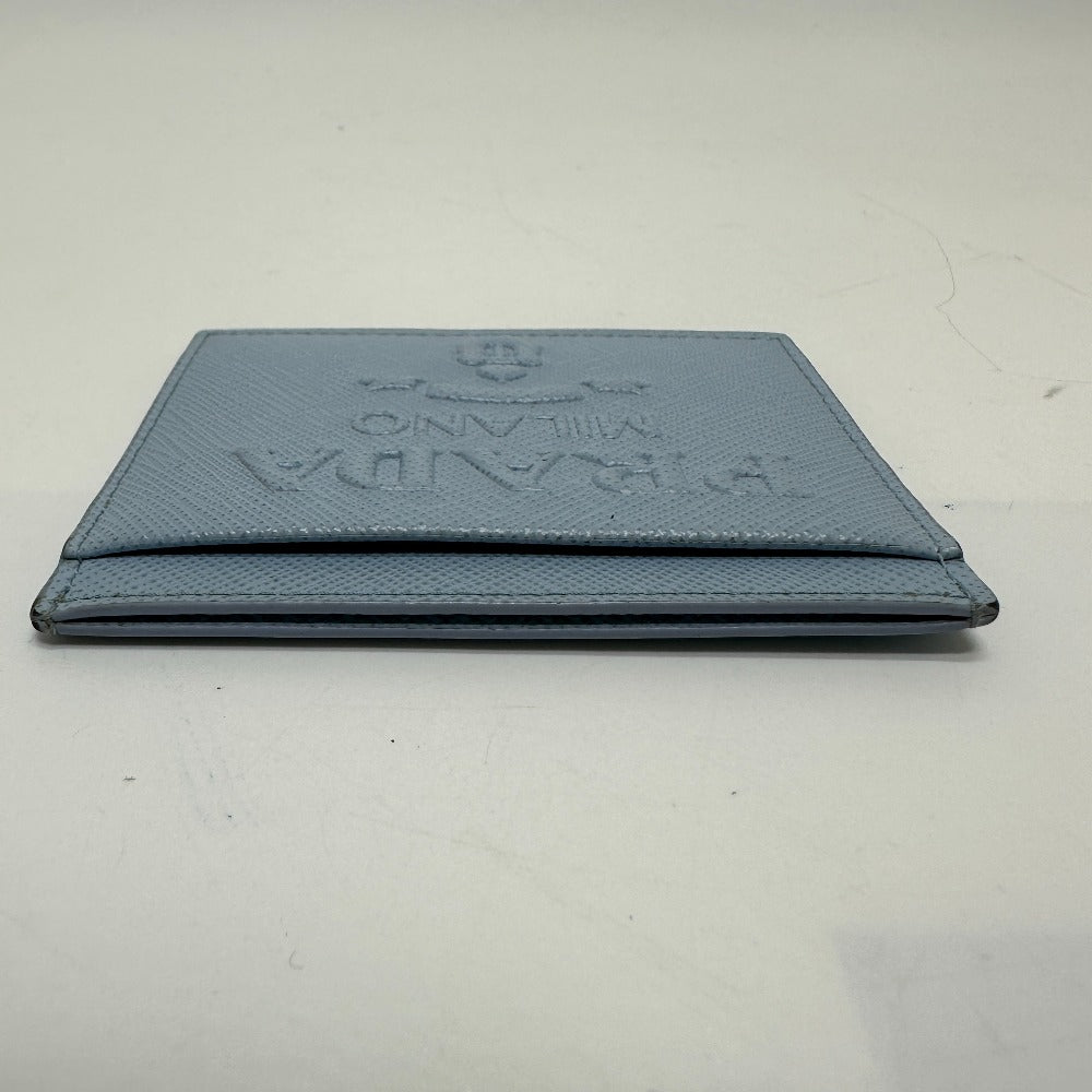 PRADA Card Case 1MC025 Safiano leather Light blue Embossed logo Women Used Authentic