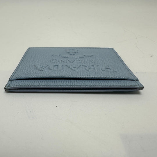 PRADA Card Case 1MC025 Safiano leather Light blue Embossed logo Women Used Authentic