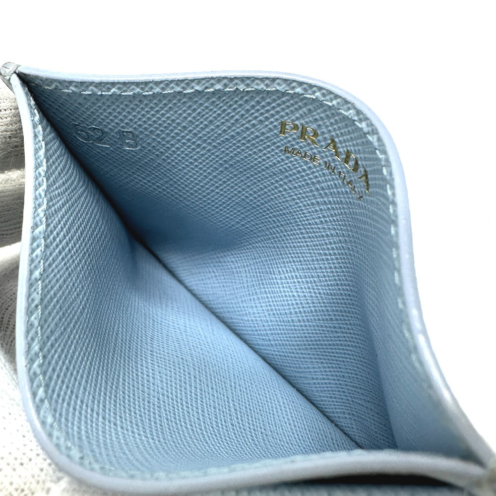 PRADA Card Case 1MC025 Safiano leather Light blue Embossed logo Women Used Authentic