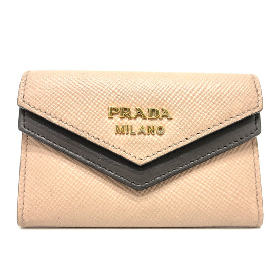 PRADA Card Case 1MC065 leather beige logo Women Used Authentic