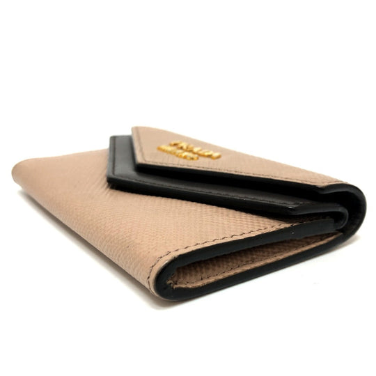 PRADA Card Case 1MC065 leather beige logo Women Used Authentic