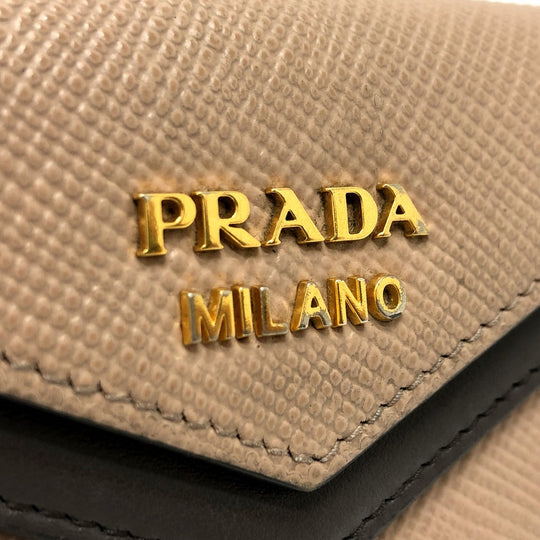 PRADA Card Case 1MC065 leather beige logo Women Used Authentic