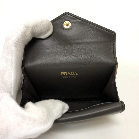 PRADA Card Case 1MC065 leather beige logo Women Used Authentic
