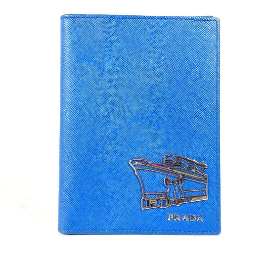 PRADA passport case Safiano leather blue logo