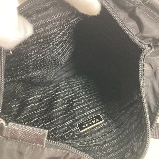 PRADA Shoulder Bag Nylon black Crossbody pochette bag Triangle logo plate Women Secondhand Authentic